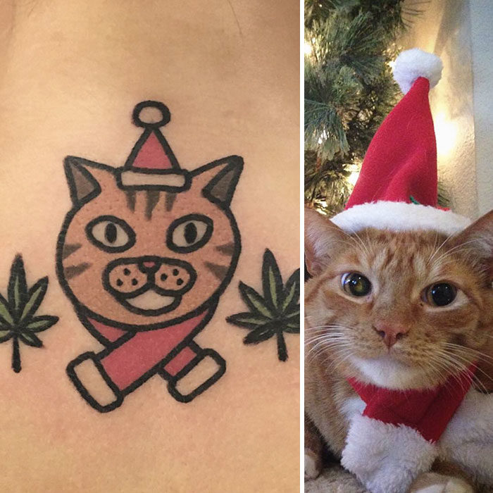 gato con gorro navideño tatuaje 