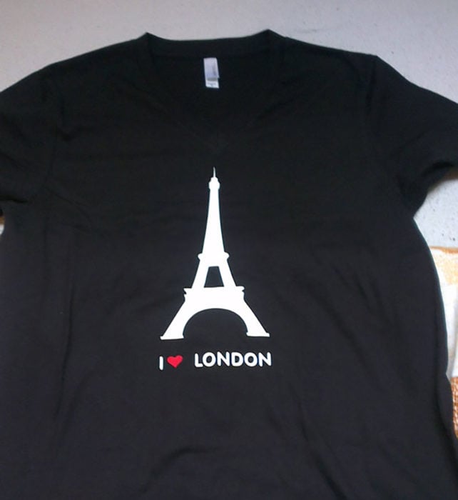 camiseta con la torre effeil que dice london