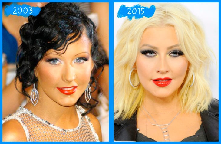 christina aguilera en el 2003 y 2015