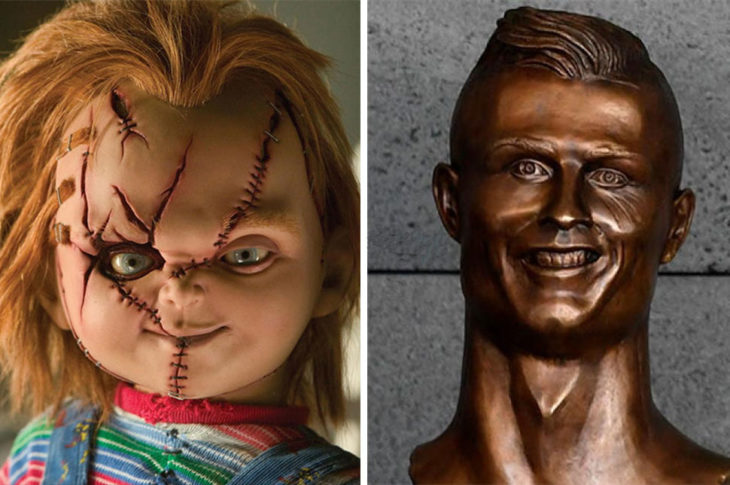 muñeco diabólico chucky cristiano ronaldo estatua busto bronce