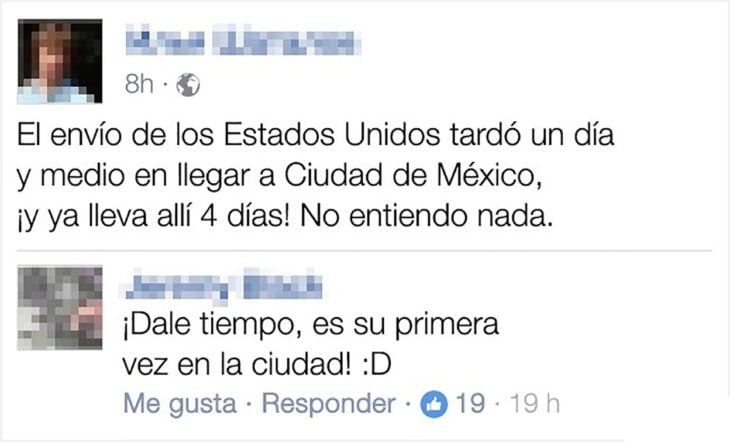 conversación graciosa en Facebook sobre envío de paquetería 