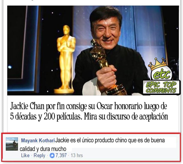 foto de jackie chan cuando recibió su oscar 