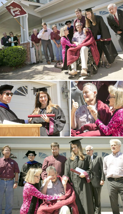 llevan la graduación a casa d hombre con cáncer terminal