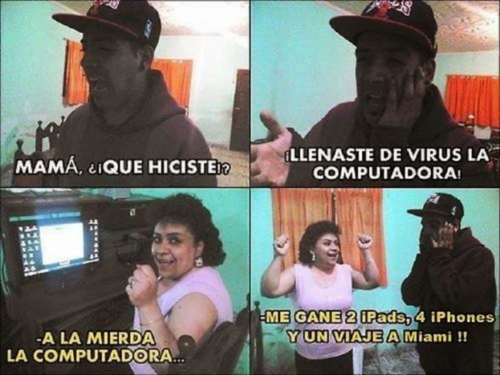 meme de mamá que baja virus a la computadora