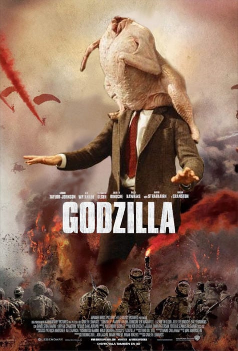 godzilla pollo en la cabeza mr bean guerra de photoshop