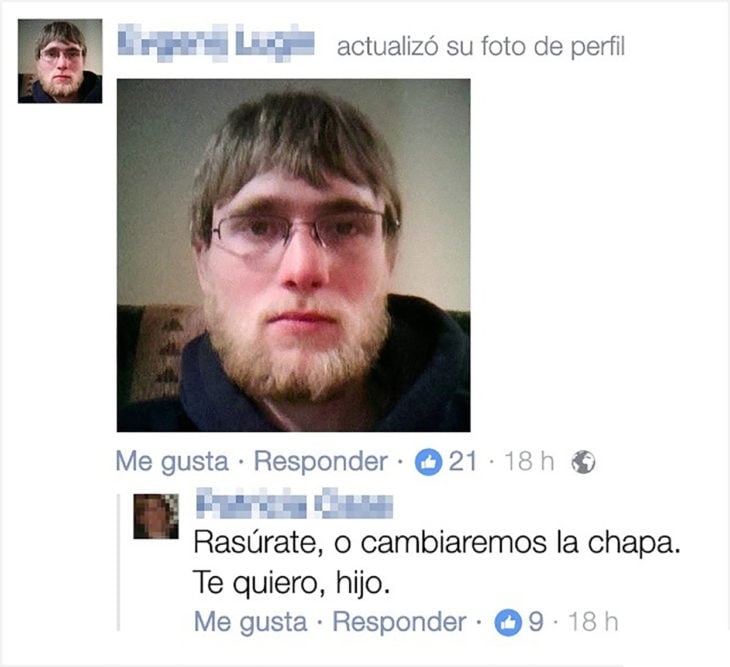 publicación en Faacebook de un muchacho con barba