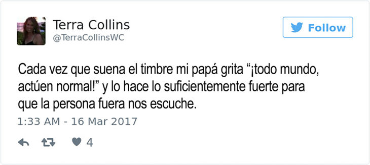 tuit sobre papá que grita cuando tocan la puerta