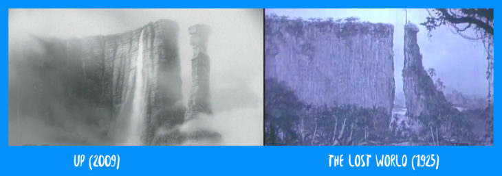 escena comparativa entre las cataratas de up y the lost world