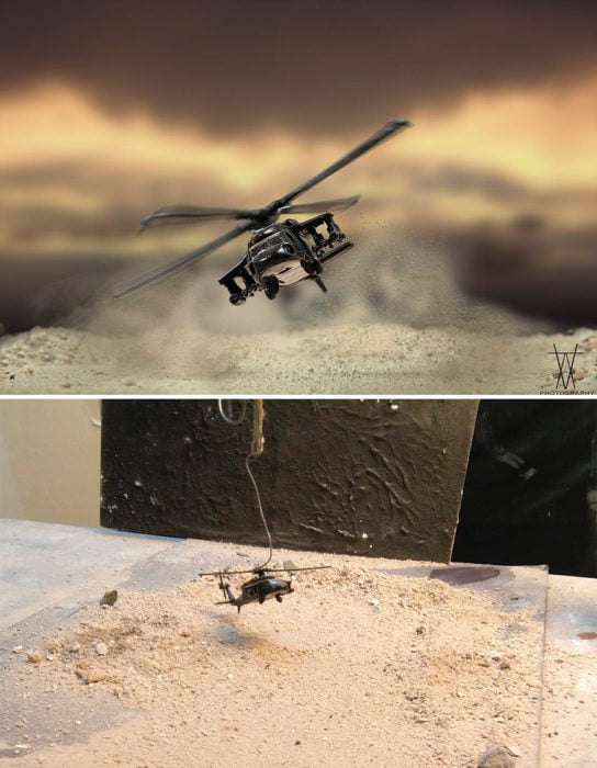 Montaje helicóptero volando miniatura 