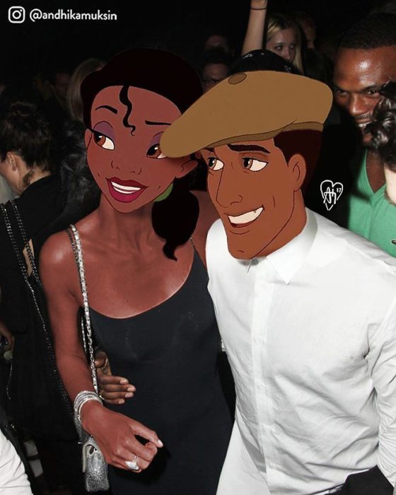 tiana y el príncipe naveen de fiesta en la noche 