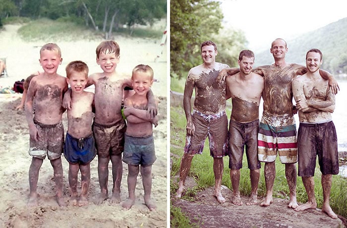 4 hermanos llenos de lodo antes y ahora