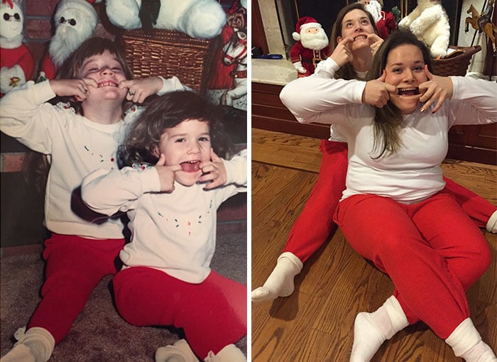 dos hermanas foto navideña recrean