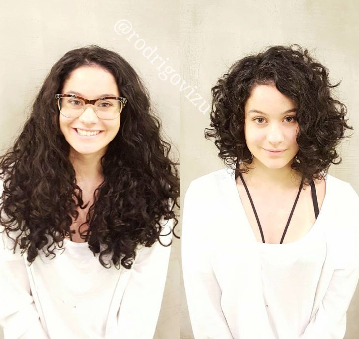 rizado cambio de look chica cabello corto antes y después