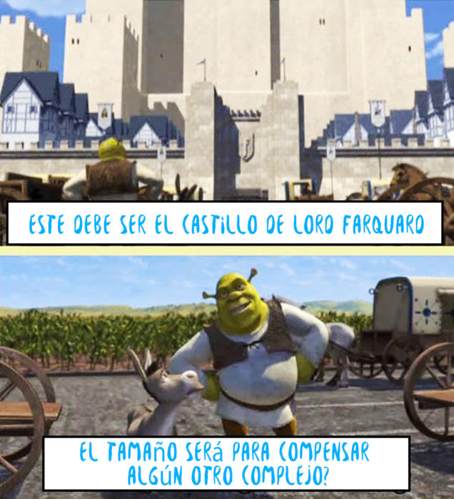 escena de shreck sobre el castillo de lord farqquard