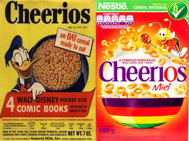 cheerios donald pato empaque vintage personajes de la caja antes y después