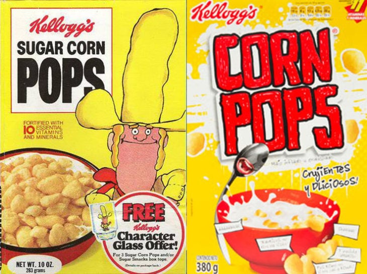 corn pops vaquero empaque vintage personajes de la caja antes y después