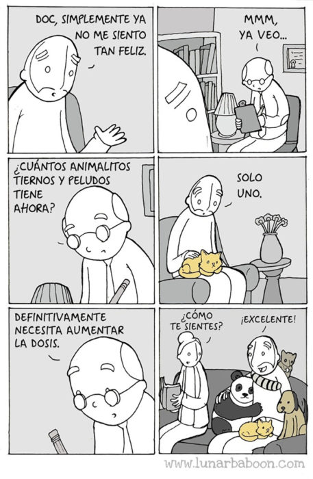 comic sobre un señor que va a un psicólogo y le recetan tener dos gatos 