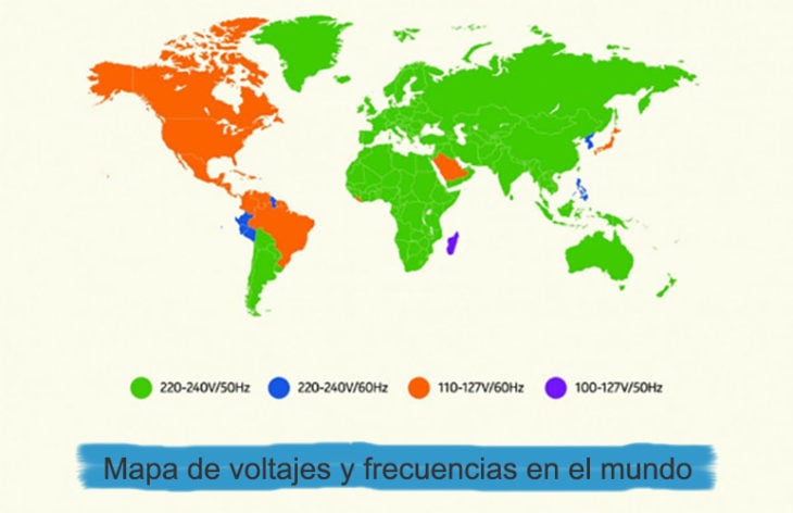 mapa de voltajes y frecuencias mundo