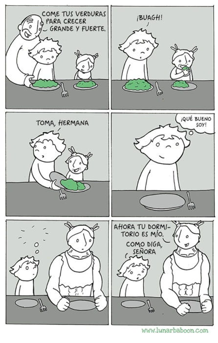 comic sobre una niña que se hace grande por comer verduras