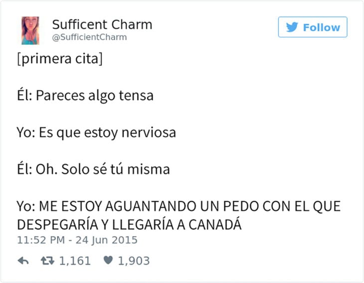 tuit de mujer sobre echarse un pedo