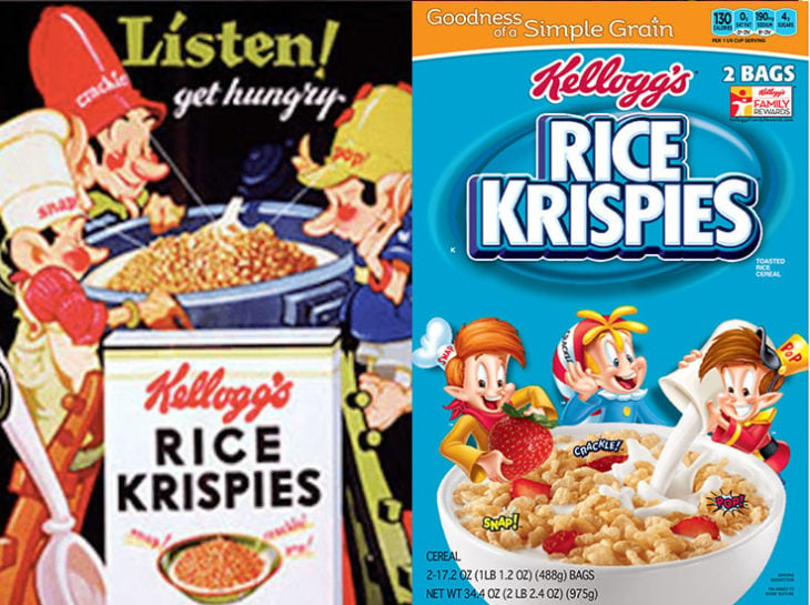 rice krispies empaque vintage personajes de la caja antes y después