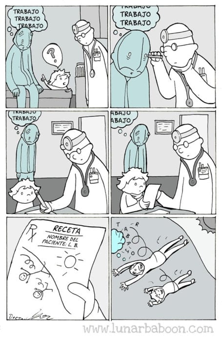 comic sobre un señor que va al doctor y le receta un día libre con su hijo