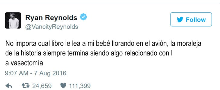 tuit de ryan reynolds sobre vasectomía