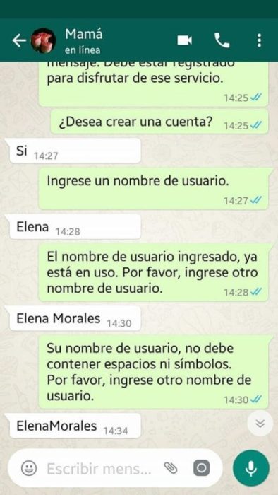 Whatsapp hijo troleó a su mamá - ingrese un nombre de usuario