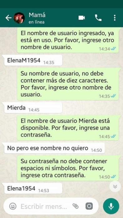 Whatsapp hijo troleó a su mamá - su nombre de usuario no fue registrado