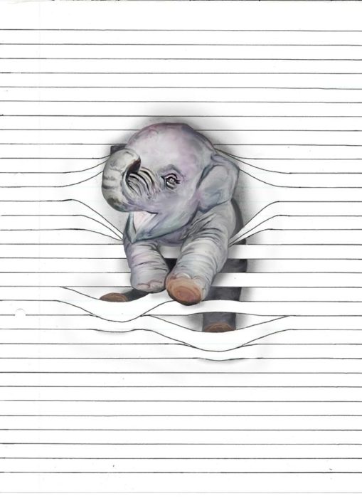 dibuje elefante atorado en lineas de libreta