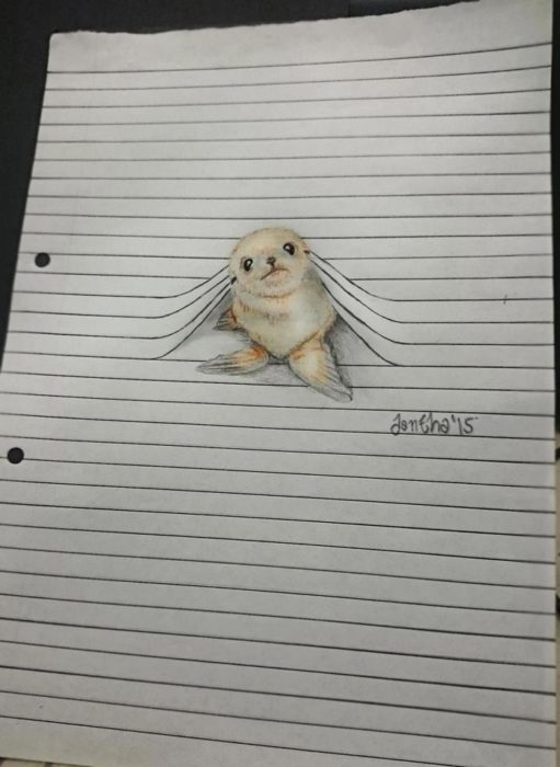 dibujo foca asomada en libreta