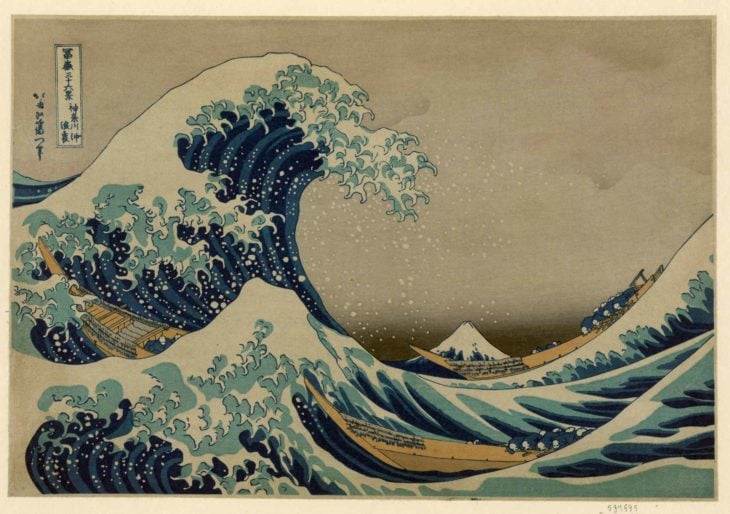 Hokusai postal de la gran ola
