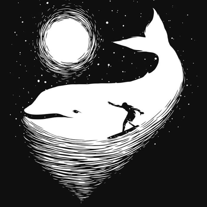 Ballena, luna o surfista