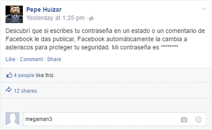 estado de facebook sobre escribir tu contraseña