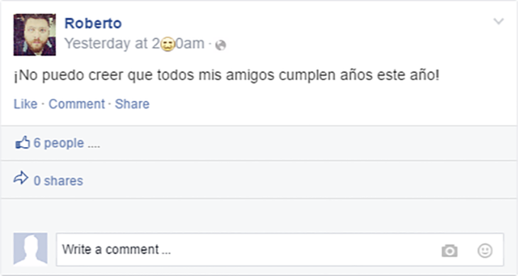 estado de facebook de que todos los amigos cumplen años el mismo año