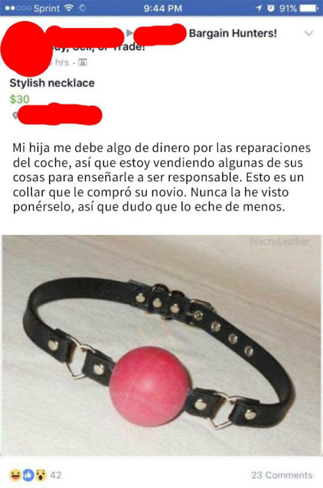 mujer vende collar extraño de su hija