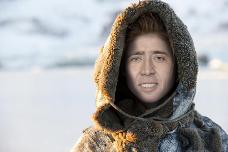 Mujer personaje de game os thrones con cara de Nicolas Cage