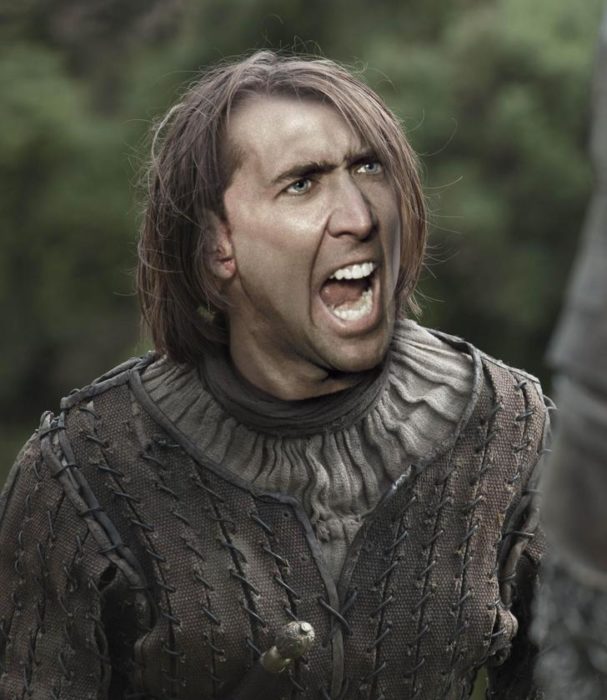 Arya Stark usando photoshop para poner la cara de Nicolas Cage