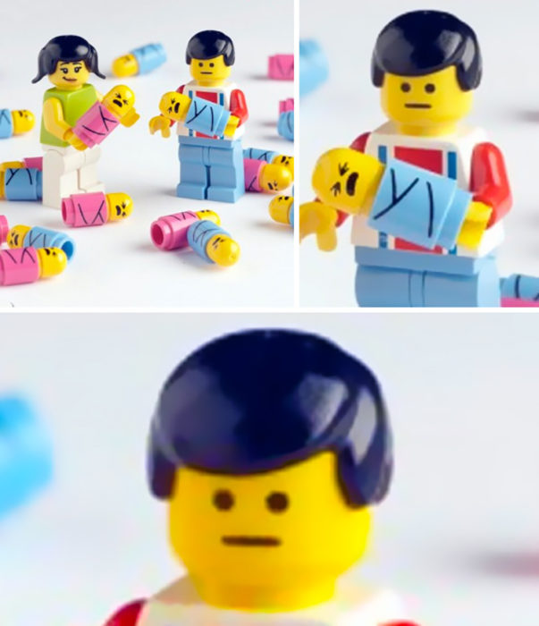 Cara de angustia de figura de lego