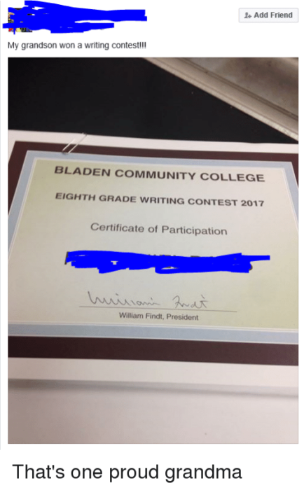 certificado de participación en concurso de escritura
