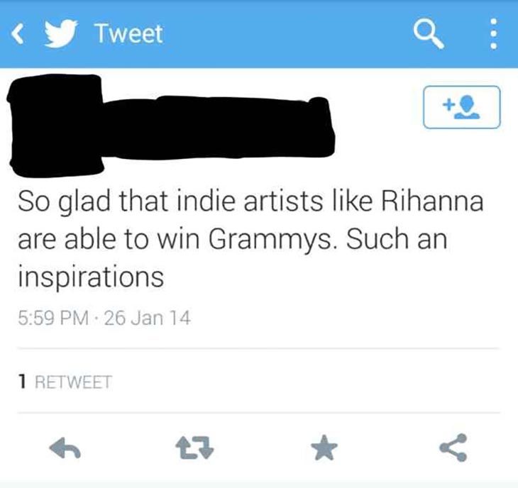 tweet con la emoción de que Rihanna ganará un Grammy