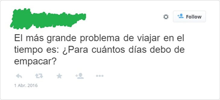 publicación sarcástica sobre el viaje en el tiempo