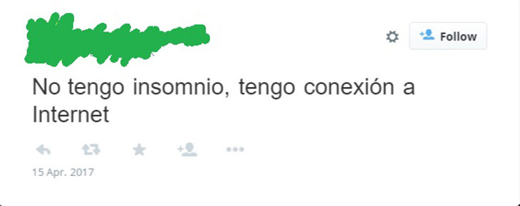 Tweet sarcástico evidenciando el motivo por el que no duerme