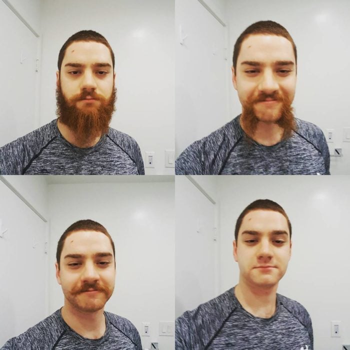 Proceso de afeitado de un hombre que tenía la barba larga