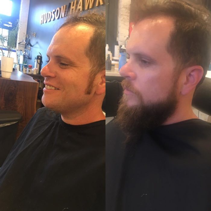 hombre va a una barbería a afeitar su barba