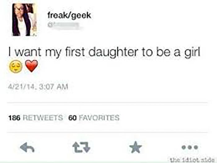 Tweetea que su primer hija será niña