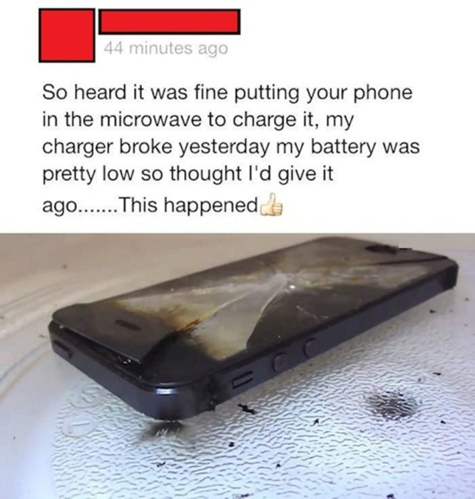 celular quemado por meterlo al horno de microondas