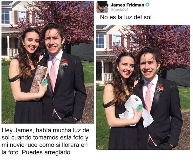 James Fridman edito esta foto para indicar que el chico no parece llorar por la luz del sol