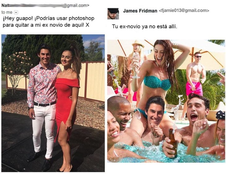 James Fridman quita al ex novio de la chica de su fotografia