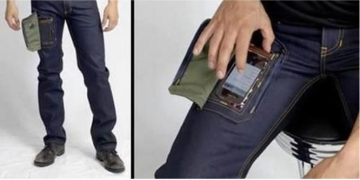 pantalón de mezclilla con hoyo para usar el celular